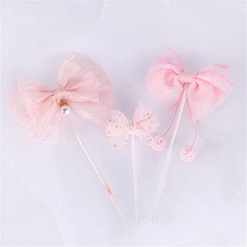 3pcs Bow Cake Topper Pink Lace Bowknot Cake Toppers Cake Dessert Picks Decoration For Baby Shower Birthday Wedding Party Supplies