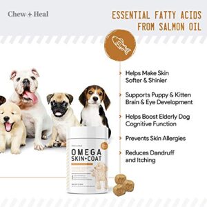 Chew + Heal Salmon Oil for Dogs - 180 Soft Chew Omega Treats for Skin and Coat - Fish Oil Blend of Essential Fatty Acids, Omega 3, 6, and 9, Vitamins, Antioxidants and Minerals - Made in USA