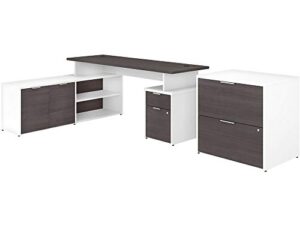 bush business furniture jamestown l shaped desk with drawers and lateral file cabinet, 72w, storm gray/white