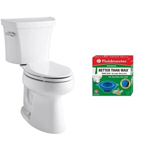 kohler k-3999-0 highline comfort height two-piece elongated 1.28 gpf toilet, white & fluidmaster 7530p8 universal better than wax toilet seal, wax-free toilet bowl gasket fits any drain