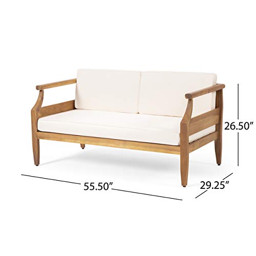 Christopher Knight Home Caitlyn Outdoor 4 Seater Chat Set with Cushions, Teak Finish, Cream