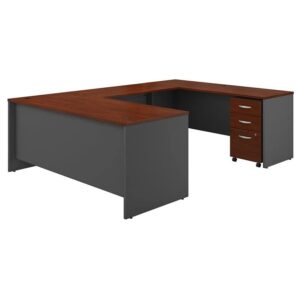 bush business furniture series c u shaped desk with mobile file cabinet, 72w x 30d, hansen cherry