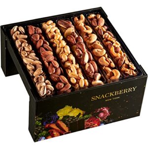 holiday mixed nuts gift basket, in elegant display stand box, gift set for easter, birthday party, sympathy, healthy gift snack box for men and women. kosher – snackberry (original)