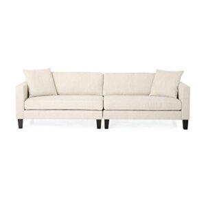 christopher knight home wanda contemporary 4 seater fabric sofa with accent pillows, beige, dark brown