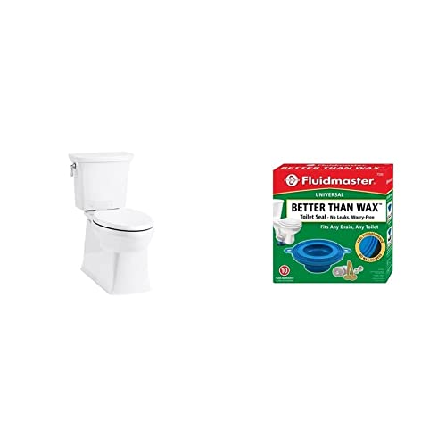 KOHLER 5709-0 Corbelle Two Piece Toilet, White & Fluidmaster 7530 Universal Better Than Wax Toilet Seal, Wax-Free Toilet Bowl Gasket Fits Any Drain