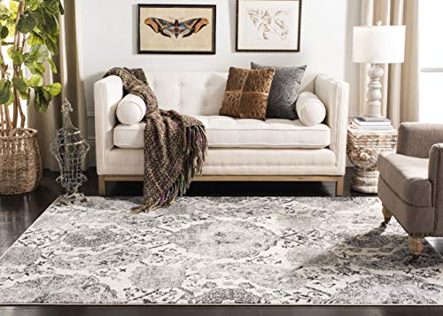 SAFAVIEH Madison Collection 4' x 6' Cream / Silver MAD600D Boho Chic Glam Paisley Non-Shedding Living Room Bedroom Accent Rug