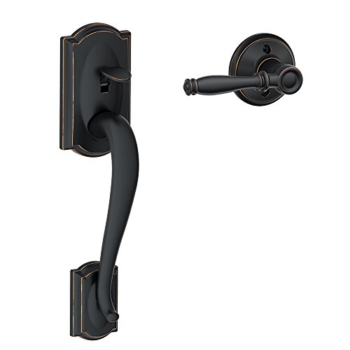 SCHLAGE FE285 CAM 716 BIR Camelot Trim Lower Half Front Entry Handleset with Birmingham Lever, Aged Bronze