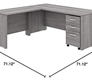 Bush Business Furniture Studio C Collection Desk, Return, Hutch and 3 DWR Mobile Pedestal, Platinum Gray