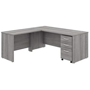 bush business furniture studio c collection desk, return, hutch and 3 dwr mobile pedestal, platinum gray