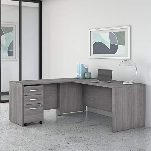 Bush Business Furniture Studio C Collection Desk, Return, Hutch and 3 DWR Mobile Pedestal, Platinum Gray