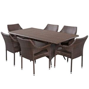christopher knight home sinclair outdoor wicker dining set, 7-pcs set, multibrown