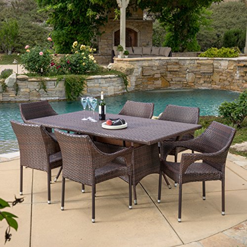 Christopher Knight Home Sinclair Outdoor Wicker Dining Set, 7-Pcs Set, Multibrown