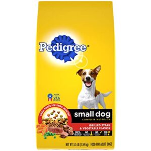 pedigree small dog complete nutrition small breed adult dry dog food grilled steak and vegetable flavor dog kibble, 3.5 lb. bag