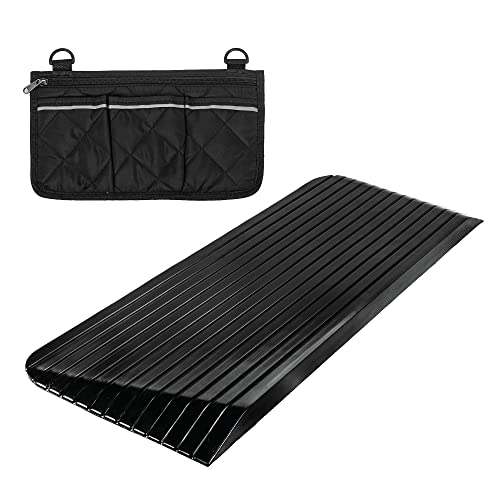 Rubber Threshold Ramp for Doorways, 2" Rise - Supports 10k lbs, Grooved Surface, Indoor/Outdoor, Smooth Beveled Edges, Non-Slip. Includes Side Bag for Wheelchair, Scooter, Cart