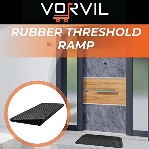 Rubber Threshold Ramp for Doorways, 2" Rise - Supports 10k lbs, Grooved Surface, Indoor/Outdoor, Smooth Beveled Edges, Non-Slip. Includes Side Bag for Wheelchair, Scooter, Cart