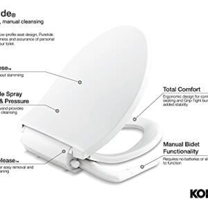 Kohler 5724-0 Puretide Toilet seat, Elongated, White & American Standard 5900A05G.020 Aqua Wash Non-Electric Bidet Seat for Elongated Toilets, 14.9 in Wide x 3.6 in Tall x 21.1 in Deep, White