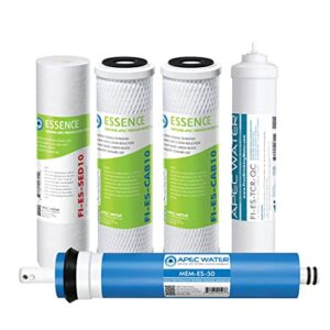 apec water systems filter-max-es50 50 gpd high capacity complete replacement filter set for essence series reverse osmosis water filter system stage 1-5