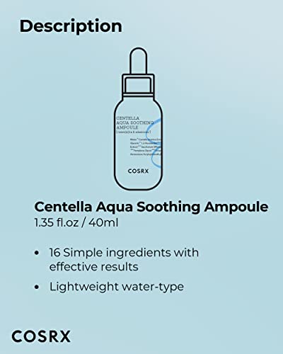 COSRX Hydrium Centella Aqua Soothing Ampoule | 40ml/1.35 fl.oz | Centella Asiatica (Cica) 42% Lightweight Facial Moisturiser Essence | Daily Serum | Korean Skin Care, Animal Testing Free, Paraben Free