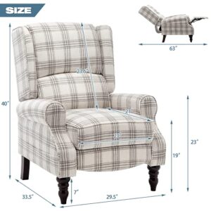 MELLCOM Upholstered Wingback Massage Recliner Chair,Traditional Push Back Recliner with Padded Seat,Mid Century Modern Lounge Chair Armchair with Wired Remote for Living Room Bedroom,Beige Plaid