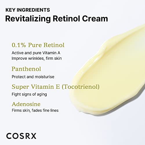 COSRX Retinol 0.1 Cream, Anti-aging Cream with 0.1% Retinoid Treatment for Face, Reduce Wrinkles, Fine Lines, Signs of Aging, Gentle Skin Care for Day & Night, Not Tested on Animals, Korean Skincare