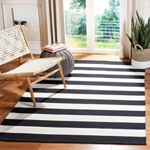 safavieh montauk collection 6′ x 9′ black/ivory mtk712d handmade flatweave boho farmhouse cotton stripe living room dining bedroom area rug