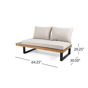 Christopher Knight Home Jerome Outdoor Acacia Wood 5 Seater Sofa Sectional, Teak and Beige