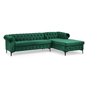 christopher knight home frieda velvet 3 seater sectional sofa with chaise lounge, emerald, black