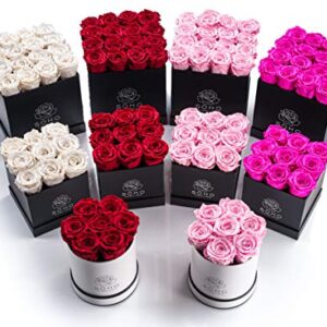 Soho Floral Arts | Roses in A Box | Genuine Roses that Last for Years (White Square 4ct, Radiant Pink) | Mothers Day Gifts