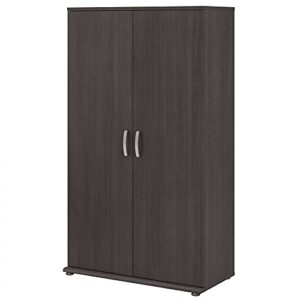 bush business furniture universal tall storage cabinet with doors and shelves, storm gray