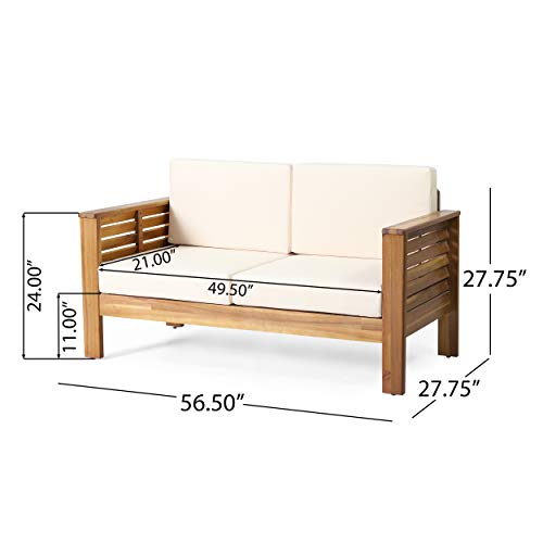 Christopher Knight Home Louver Chat Set, Teak + Cream