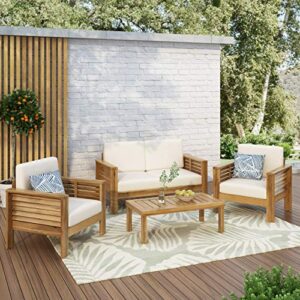 Christopher Knight Home Louver Chat Set, Teak + Cream