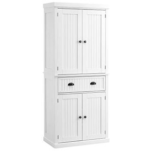 homcom 72″ traditional freestanding kitchen pantry cabinet cupboard with doors and 3 adjustable shelves, white