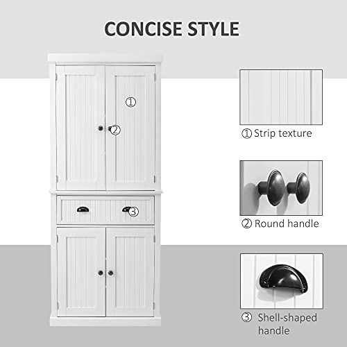 HOMCOM 72" Traditional Freestanding Kitchen Pantry Cabinet Cupboard with Doors and 3 Adjustable Shelves, White