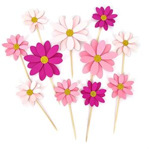 mybbshower blush pink daisy party picks cupcake toppers toothpicks food picks girls baby shower birthday party decorations pack of 24