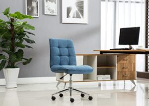 porthos home leanne task chair with height adjustment, 360° swivel, steel base and tufted polyester upholstery (armless design for small homes and offices), one size, blue
