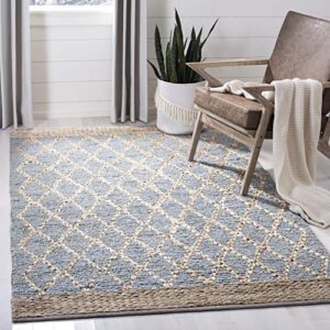 safavieh natural fiber collection 5′ x 8′ light blue nf951l handmade boho moroccan trellis jute area rug