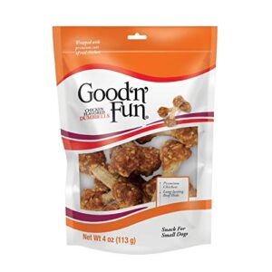 good ’n’ fun chicken flavored dumbbells 4 ounces, rawhide snacks for small dogs