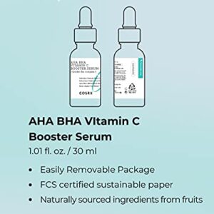 COSRX AHA BHA Vitamin C Booster Serum 1.01 fl. oz 30 ml, Face Serum, Brighten, Anti Aging, Plumping Skin, Natural, Fruit