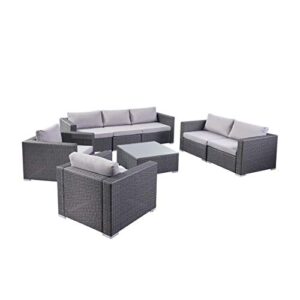 christopher knight home 304333 samuel outdoor 8-piece wicker/aluminum sofa chat set with cushions | in grey/silver