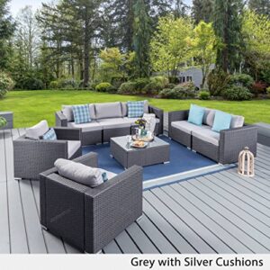 Christopher Knight Home 304333 Samuel Outdoor 8-Piece Wicker/Aluminum Sofa Chat Set with Cushions | in Grey/Silver