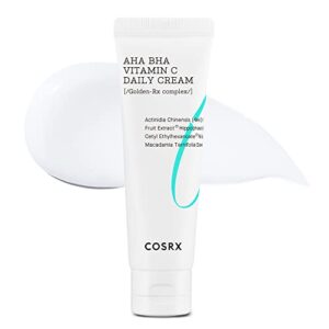cosrx aha bha vitamin c daily cream 1.69 fl. oz 50 ml, face cream, brighten, anti aging, plumping skin, natural, fruit