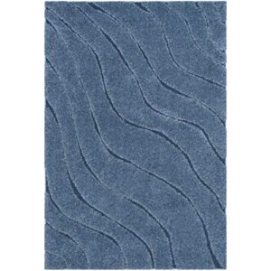 safavieh florida shag collection 8′ x 10′ light blue / blue sg472 abstract wave non-shedding living room bedroom dining room entryway plush 1.2-inch thick area rug