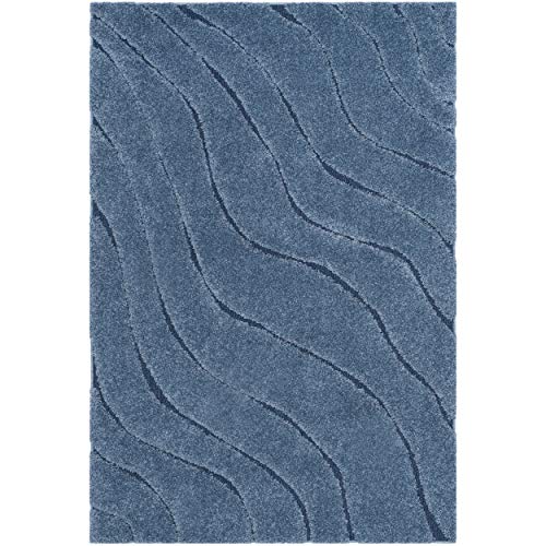 SAFAVIEH Florida Shag Collection 8' x 10' Light Blue / Blue SG472 Abstract Wave Non-Shedding Living Room Bedroom Dining Room Entryway Plush 1.2-inch Thick Area Rug