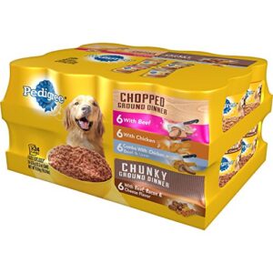 pedigree® chopped ground dinner adult canned soft wet dog food, 4-flavor variety pack, (24) 13.2 oz. cans