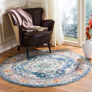 SAFAVIEH Monaco Collection 3' Round Navy/Light Blue MNC243N Boho Chic Medallion Distressed Non-Shedding Dining Room Entryway Foyer Living Room Bedroom Area Rug