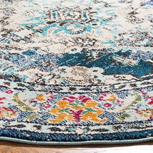 SAFAVIEH Monaco Collection 3' Round Navy/Light Blue MNC243N Boho Chic Medallion Distressed Non-Shedding Dining Room Entryway Foyer Living Room Bedroom Area Rug