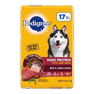 pedigree high protein adult dry dog food beef and lamb flavor dog kibble, 17 lb. bag