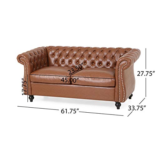 Christopher Knight Home Stephanie Traditional Chesterfield 2 Piece Living Room Set, Cognac Brown, Dark Brown