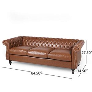 Christopher Knight Home Stephanie Traditional Chesterfield 2 Piece Living Room Set, Cognac Brown, Dark Brown