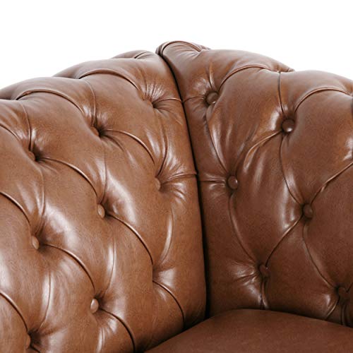 Christopher Knight Home Stephanie Traditional Chesterfield 2 Piece Living Room Set, Cognac Brown, Dark Brown